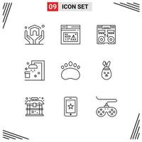 User Interface Pack of 9 Basic Outlines of sport clean alert bath mixer Editable Vector Design Elements