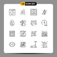 Group of 16 Outlines Signs and Symbols for easter bird cash watch hand watch Editable Vector Design Elements