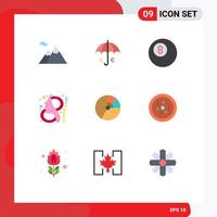 Mobile Interface Flat Color Set of 9 Pictograms of chart pie ball women female Editable Vector Design Elements