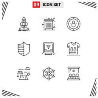 User Interface Pack of 9 Basic Outlines of shield safety waste protection management Editable Vector Design Elements