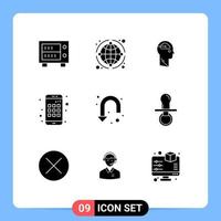 Pack of 9 creative Solid Glyphs of sign smartphone cloud device user Editable Vector Design Elements