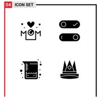 4 Solid Glyph concept for Websites Mobile and Apps mom test love switch crown Editable Vector Design Elements