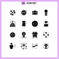 Set of 16 Vector Solid Glyphs on Grid for balloon suitcase shopping portfolio documents Editable Vector Design Elements