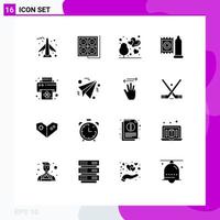 16 Thematic Vector Solid Glyphs and Editable Symbols of print medicine love medical condom Editable Vector Design Elements