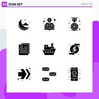 Group of 9 Solid Glyphs Signs and Symbols for ship file badge delete about Editable Vector Design Elements