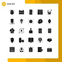 Set of 25 Vector Solid Glyphs on Grid for aromatic marketing sound recording digital marketing advertising Editable Vector Design Elements