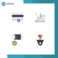 conjunto de 4 iconos planos vectoriales en cuadrícula para finanzas bloqueo espalda masaje gratitud elementos de diseño vectorial editables vector