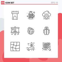 Pack of 9 creative Outlines of map presentation pin school board Editable Vector Design Elements