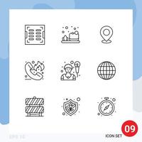 9 User Interface Outline Pack of modern Signs and Symbols of fire call map pointer place Editable Vector Design Elements