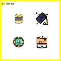 Universal Icon Symbols Group of 4 Modern Filledline Flat Colors of burger manager food colour manager Editable Vector Design Elements