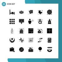 Set of 25 Vector Solid Glyphs on Grid for target cash heart business solution Editable Vector Design Elements