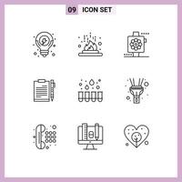 9 User Interface Outline Pack of modern Signs and Symbols of page clipboard science business watch Editable Vector Design Elements