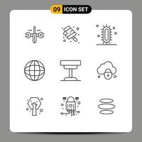 9 Universal Outlines Set for Web and Mobile Applications desk globe biology geography study Editable Vector Design Elements