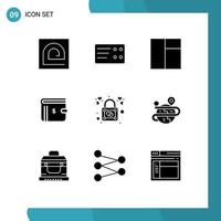 Pictogram Set of 9 Simple Solid Glyphs of padlock lock layout heart cash Editable Vector Design Elements