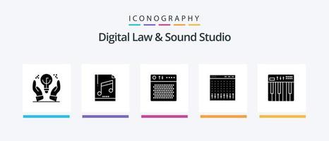 paquete de iconos de glifo 5 de estudio de derecho y sonido digital que incluye mezclador. controlador. amplificador. control. portátil. diseño de iconos creativos vector