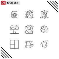 Pack of 9 Modern Outlines Signs and Symbols for Web Print Media such as location poison coding nature programing Editable Vector Design Elements