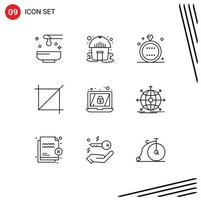 Set of 9 Commercial Outlines pack for lock encryption celebration tool wedding Editable Vector Design Elements