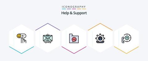 ayuda y soporte Paquete de iconos de 25 líneas completas que incluye ayuda. comunicación. ayudar. ayudar. documento vector