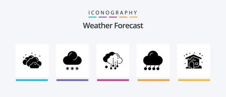 paquete de iconos de glifos meteorológicos 5 que incluye nublado. casa. lluvia. clima. luna. diseño de iconos creativos vector