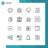 16 Creative Icons Modern Signs and Symbols of briefcase mind data magnifying glass office Editable Vector Design Elements