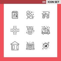 9 Thematic Vector Outlines and Editable Symbols of delivery garbage control pad delete basket Editable Vector Design Elements