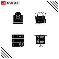 4 User Interface Solid Glyph Pack of modern Signs and Symbols of buy database shop analytics server Editable Vector Design Elements