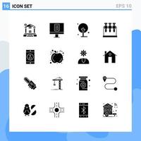 Group of 16 Solid Glyphs Signs and Symbols for profile mobile farming application lab Editable Vector Design Elements