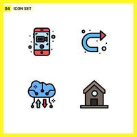 4 Thematic Vector Filledline Flat Colors and Editable Symbols of camera cloud computing mobile recording u turn online backup Editable Vector Design Elements