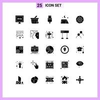Pack of 25 Modern Solid Glyphs Signs and Symbols for Web Print Media such as shutter entertainment connector cinema tent Editable Vector Design Elements