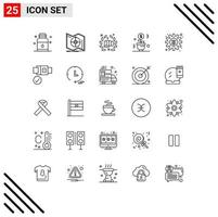 Group of 25 Lines Signs and Symbols for plant growing navigate fist punch Editable Vector Design Elements