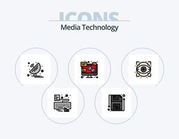 línea de tecnología de medios llena de icono paquete 5 diseño de icono. disco. móvil. ciencia. enfocar. adjuntar vector