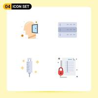 4 Universal Flat Icon Signs Symbols of head hospital thinking devices syringe Editable Vector Design Elements