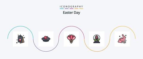 Paquete de 5 iconos planos llenos de línea de Pascua que incluye conejito. huevo. nido. globo. primavera vector