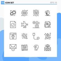 Pack of 16 Modern Outlines Signs and Symbols for Web Print Media such as complete making book mind map pin Editable Vector Design Elements