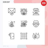 Mobile Interface Outline Set of 9 Pictograms of tax reminder award flame bonfire Editable Vector Design Elements