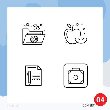 Pack of 4 Modern Filledline Flat Colors Signs and Symbols for Web Print Media such as favorite paper apple document write Editable Vector Design Elements