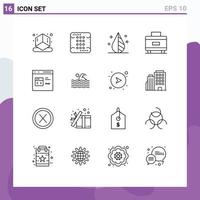 Set of 16 Modern UI Icons Symbols Signs for develop code color travel holiday Editable Vector Design Elements