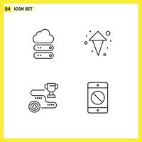 Mobile Interface Line Set of 4 Pictograms of big success storage up win Editable Vector Design Elements