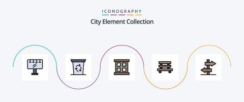 la línea de colección de elementos de la ciudad llenó el paquete de iconos planos 5 que incluye el viaje. junta. ventana. sesión. elemento vector