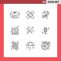 Set of 9 Vector Outlines on Grid for atom love accessories house trumpet Editable Vector Design Elements