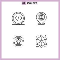 Stock Vector Icon Pack of 4 Line Signs and Symbols for code award programming globe silver Editable Vector Design Elements