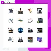 16 User Interface Flat Color Filled Line Pack of modern Signs and Symbols of control cabin brain thinking mark Editable Creative Vector Design Elements