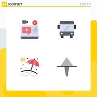 4 Creative Icons Modern Signs and Symbols of video umbrella youtube school arrow Editable Vector Design Elements