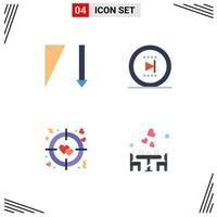 Modern Set of 4 Flat Icons Pictograph of descending target movie onward date Editable Vector Design Elements