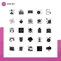 Set of 25 Vector Solid Glyphs on Grid for document develop hardware coding car insurance Editable Vector Design Elements