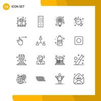 Outline Pack of 16 Universal Symbols of slide gestures idea finger watch Editable Vector Design Elements