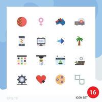 Modern Set of 16 Flat Colors and symbols such as service projector symbol presentation country Editable Pack of Creative Vector Design Elements