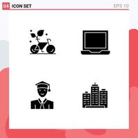 Group of 4 Modern Solid Glyphs Set for cycle setting plant configure education Editable Vector Design Elements