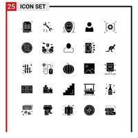 Universal Icon Symbols Group of 25 Modern Solid Glyphs of lens camera death basic avatar Editable Vector Design Elements