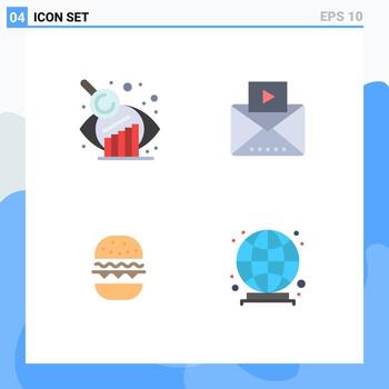 Mobile Interface Flat Icon Set of 4 Pictograms of business evaluation eat message video global Editable Vector Design Elements